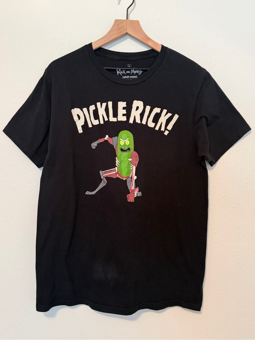 Rick and Morty Pickle Rick Graphic Tee — Black with Green Print
